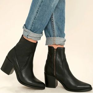Steve Madden Peaches Black Leather Mid-Calf Boots